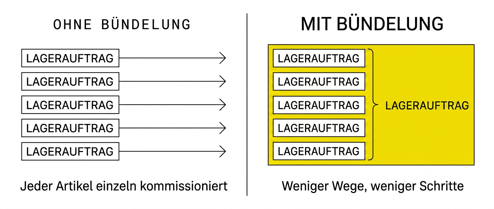 Grund für Lageraufträge: Bündelung der Lageraufgaben reduziert die Schritte pro Auftrag